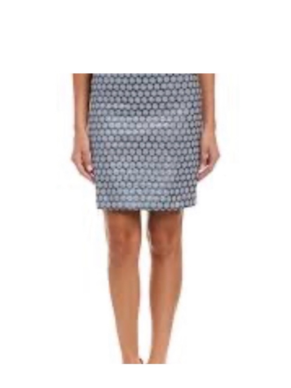 Blue Gold Grey Hexagon-Print Jacquard Pencil Skirt